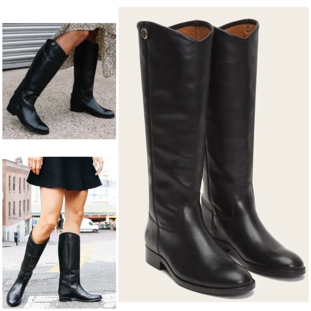 NEW Frye Black Leather Melissa Button Pull Knee High Leather Tall Riding Boots 6